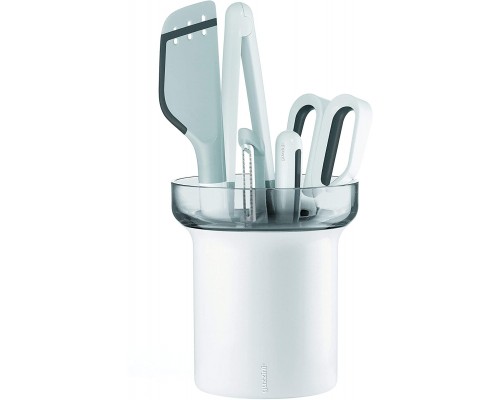 Guzzini Kitchen Set 5 Utensili con Contenitore, Grigio Opaco